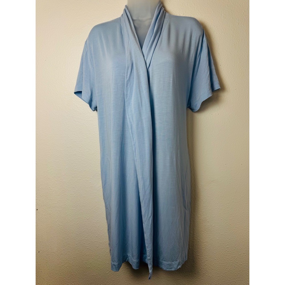 Athleta Nighttime Bliss Short Sleeve Robe Light Blue Tencel Lounge Medium M